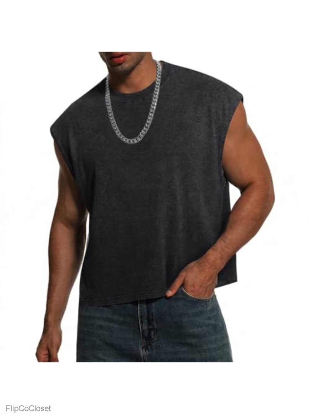 Men's Acid Wash Cropped Tank Top Dolman Sleeve Oversized Boxy Muscle Tee
